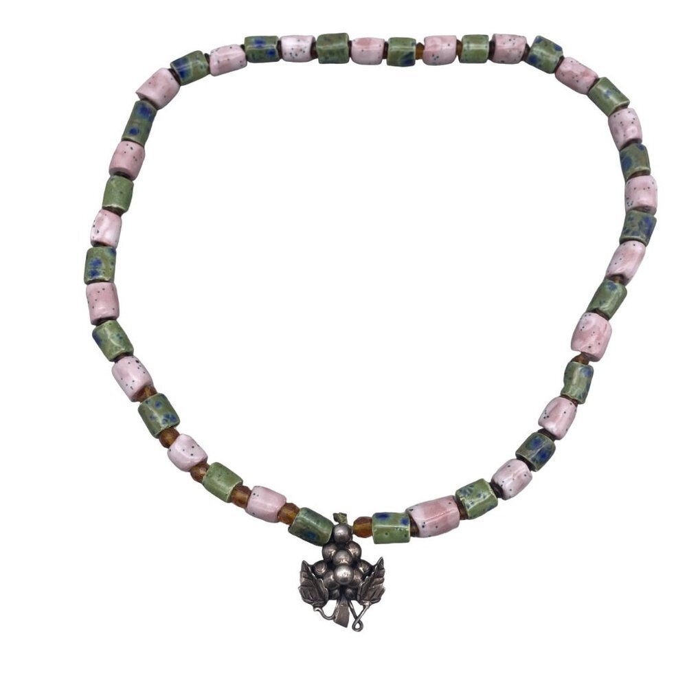 925 Sterling Grapes Pendant Ceramic Beads Necklace